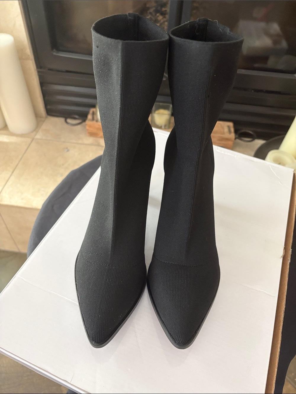 Catherine Malandrino Black Stretch Sock Heeled Boots